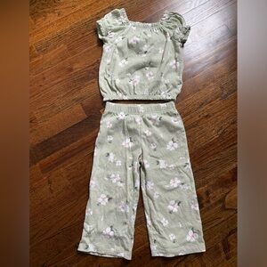 toddler girl 3T matching set Carters cotton blend spring summer beach flowers
